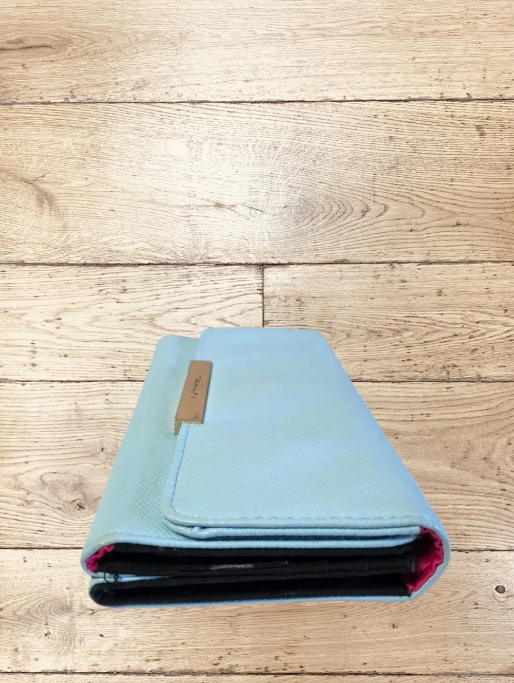 Tahari Light Blue Clutch Wallet RFID Snap Closure Multi Compartment
